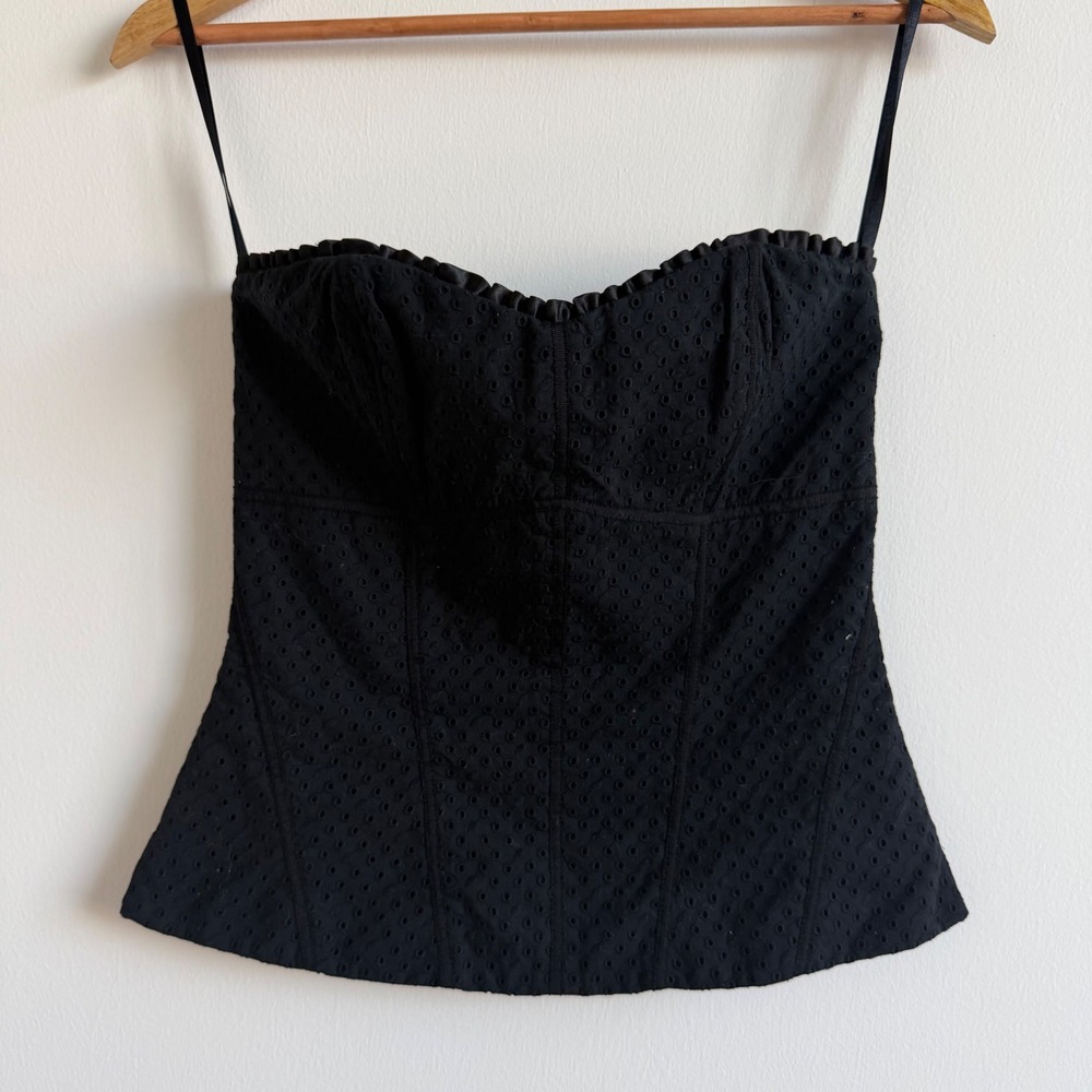 White House Black Market Black Eyelet Strapless Corset Size 0